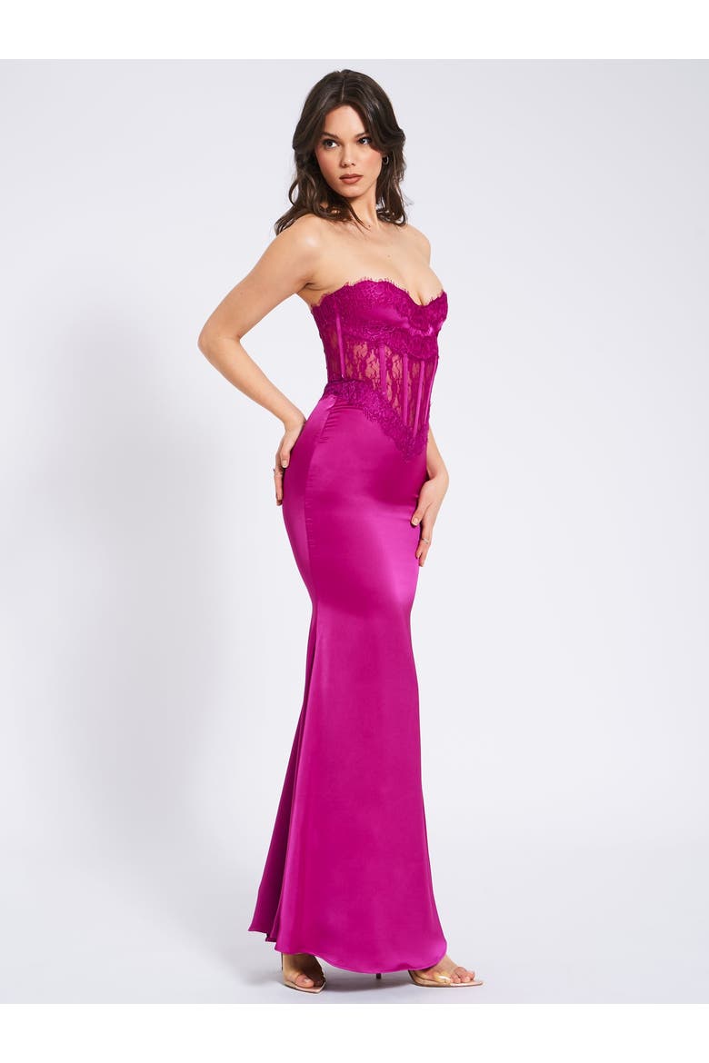 Everleigh Lace Satin Corset Maxi Dress, Alternate, color, Fuchsia