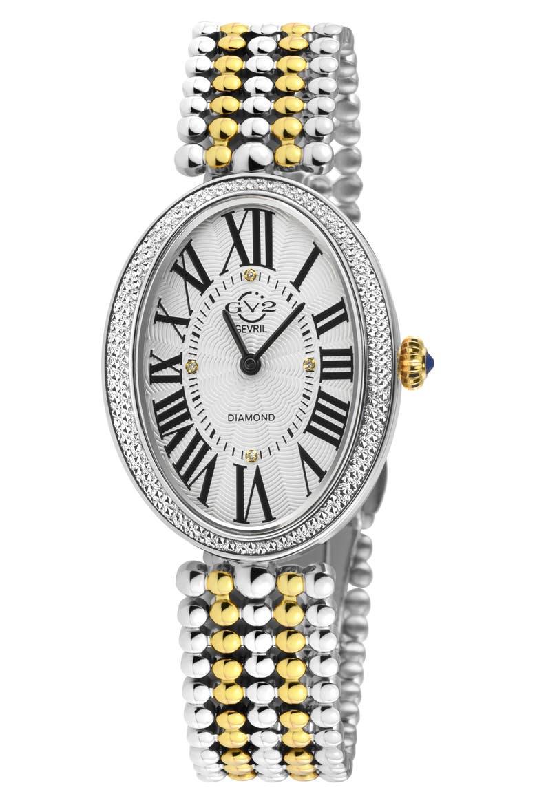 PIazza Navona Diamond Dial Bracelet Watch, 29mm x 38mm, Main, color, SILVER/ YELLOW GOLD