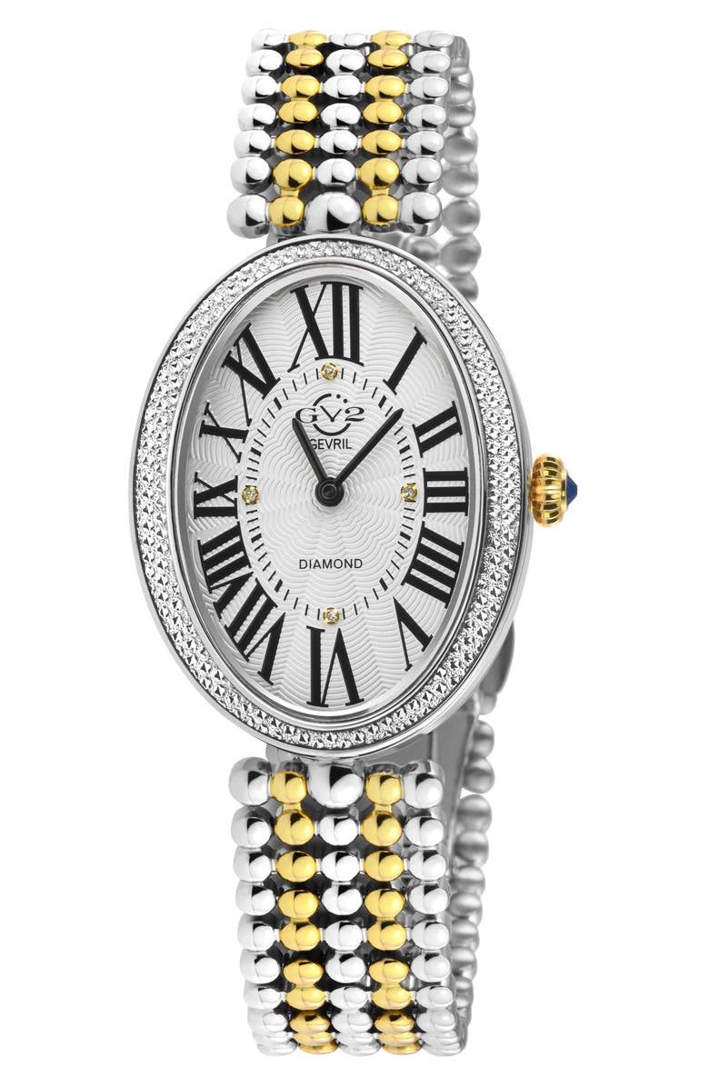 GV2 PIazza Navona Diamond Dial Bracelet Watch, 29mm x 38mm, Main, color, Silver/ Yellow Gold