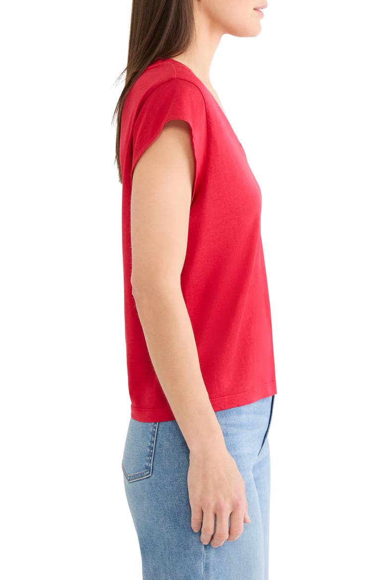 Cap Sleeve V-Neck Cotton Top, Alternate, color, TRUE RED