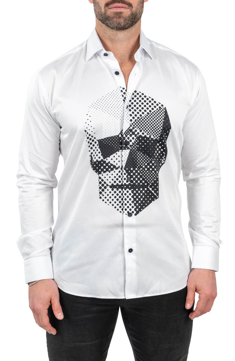 Maceoo Fibonacci Skullpoints Contemporary Fit Button-Up Shirt, Main, color, White