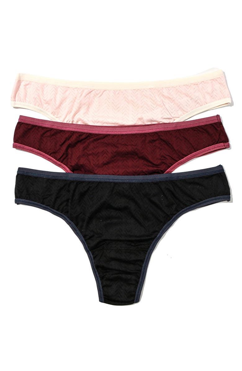 Hanky Panky MoveCalm<sup>™</sup> Assorted 3-Pack Natural Rise Thongs, Main, color, Pearl/Marshmallow