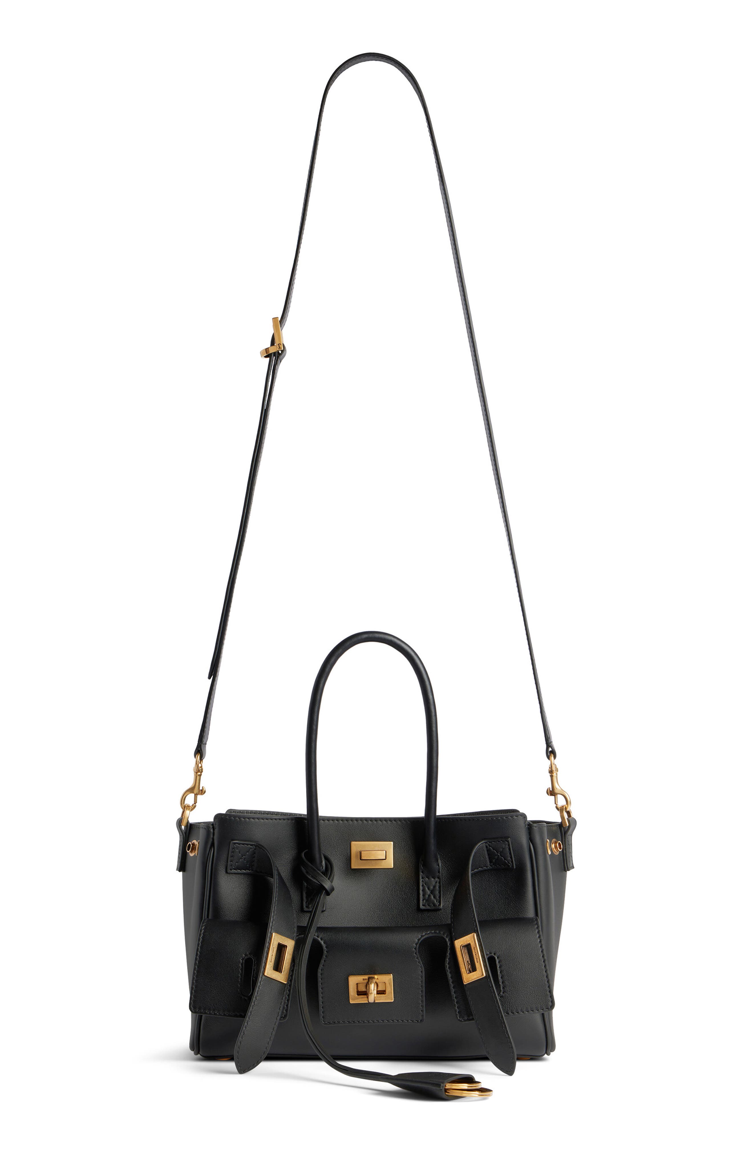 Balenciaga Mini Bel Air Leather Tote, Alternate, color, 1000 Black