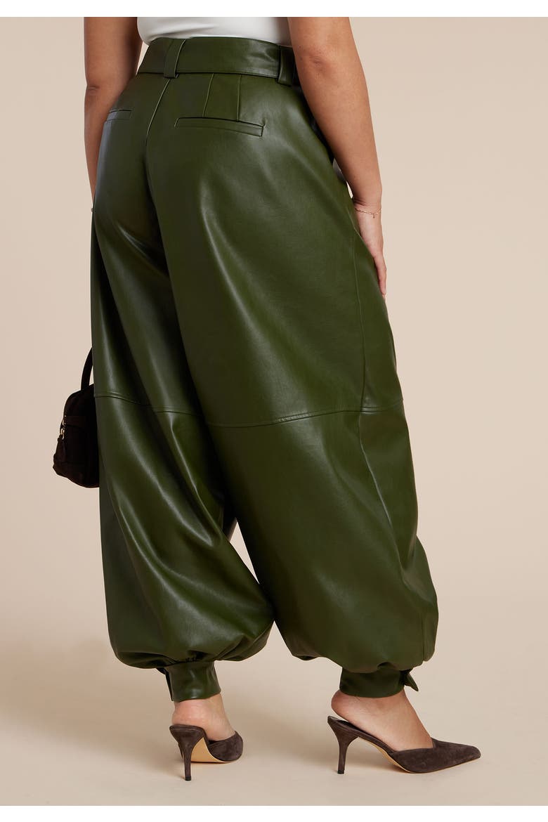 Belted Faux Leather Balloon Pant, Alternate, color, DARK FOREST GREEN