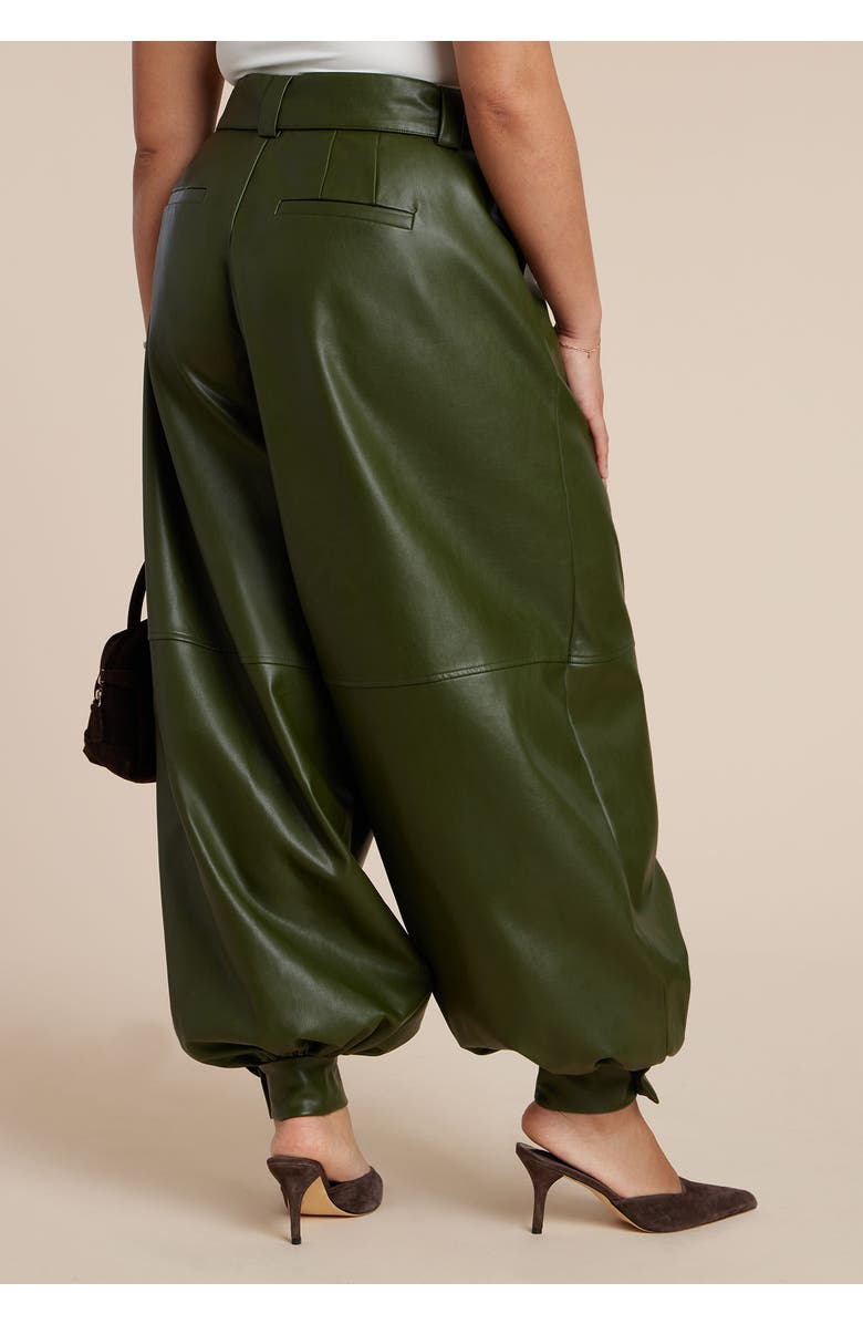 ELOQUII Belted Faux Leather Balloon Pant, Alternate, color, Dark Forest Green
