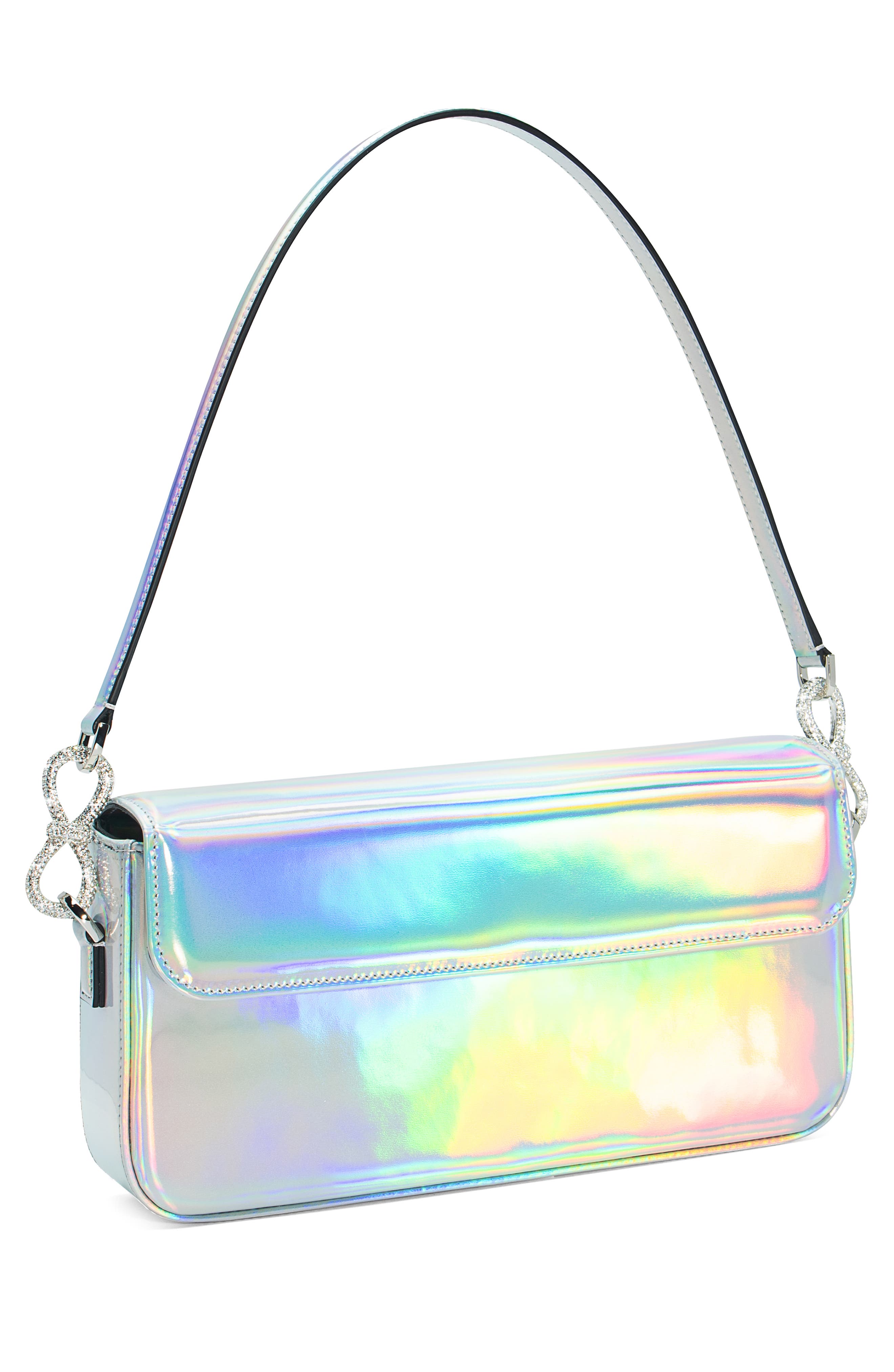 Mach & Mach Crystal Bow Iridescent Leather Handbag, Alternate, color, 