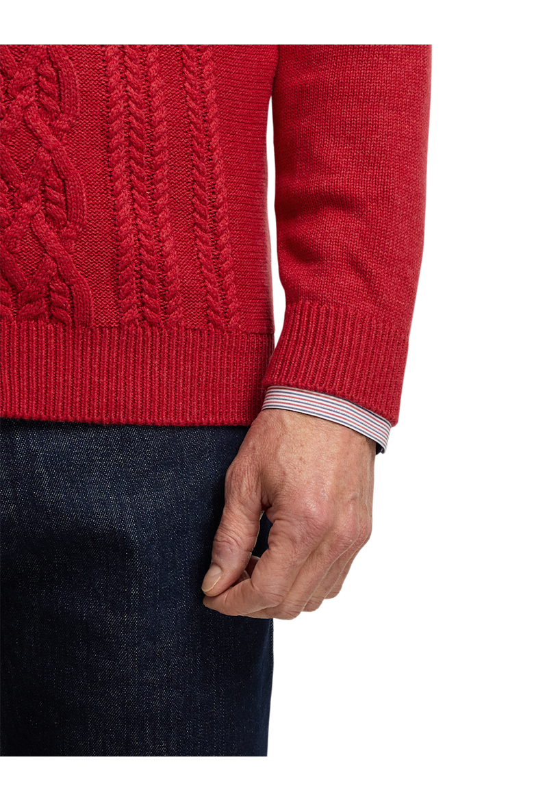 Cotton Cable Full Zip Mock Neck Sweater, Alternate, color, Red