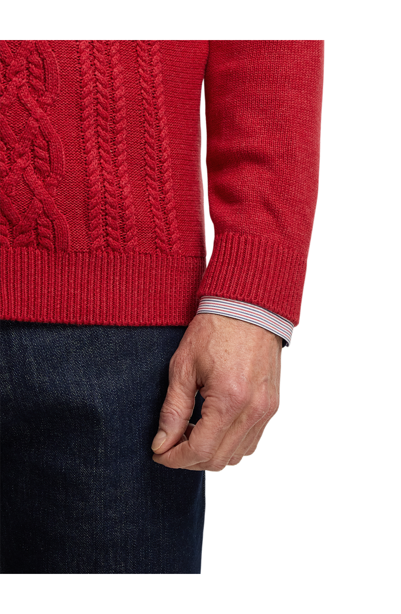 Paul Fredrick Cotton Cable Full Zip Mock Neck Sweater, Alternate, color, Red