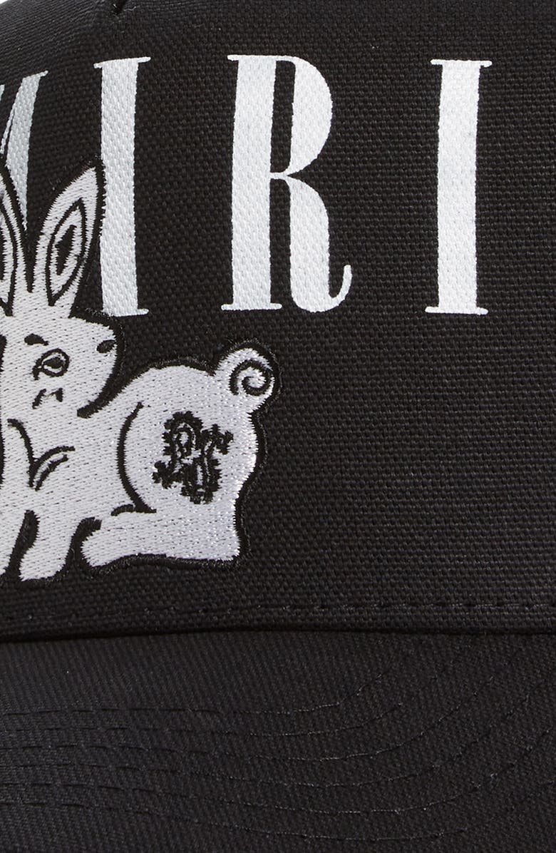 AMIRI Bandana Rabbit Logo Trucker Hat, Alternate, color, 