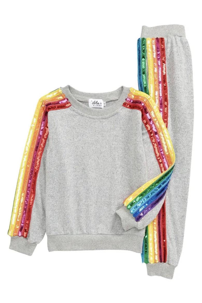Sequin Rainbow Tracksuit Set, Alternate, color, Grey