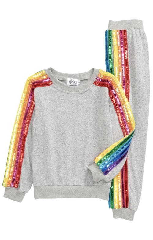 Lola + The Boys Sequin Rainbow Tracksuit Set In Gray