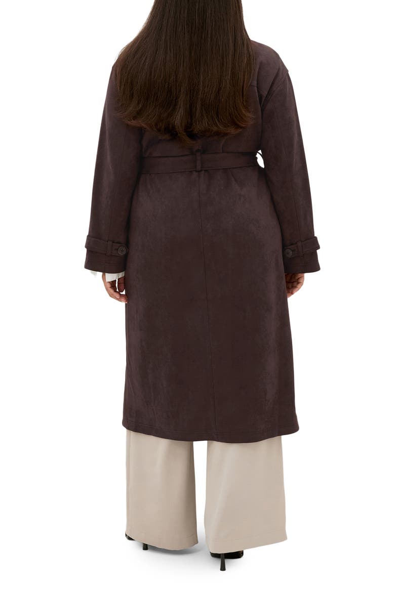 Eliza Faux Suede Trench Coat, Alternate, color, ESPRESSO