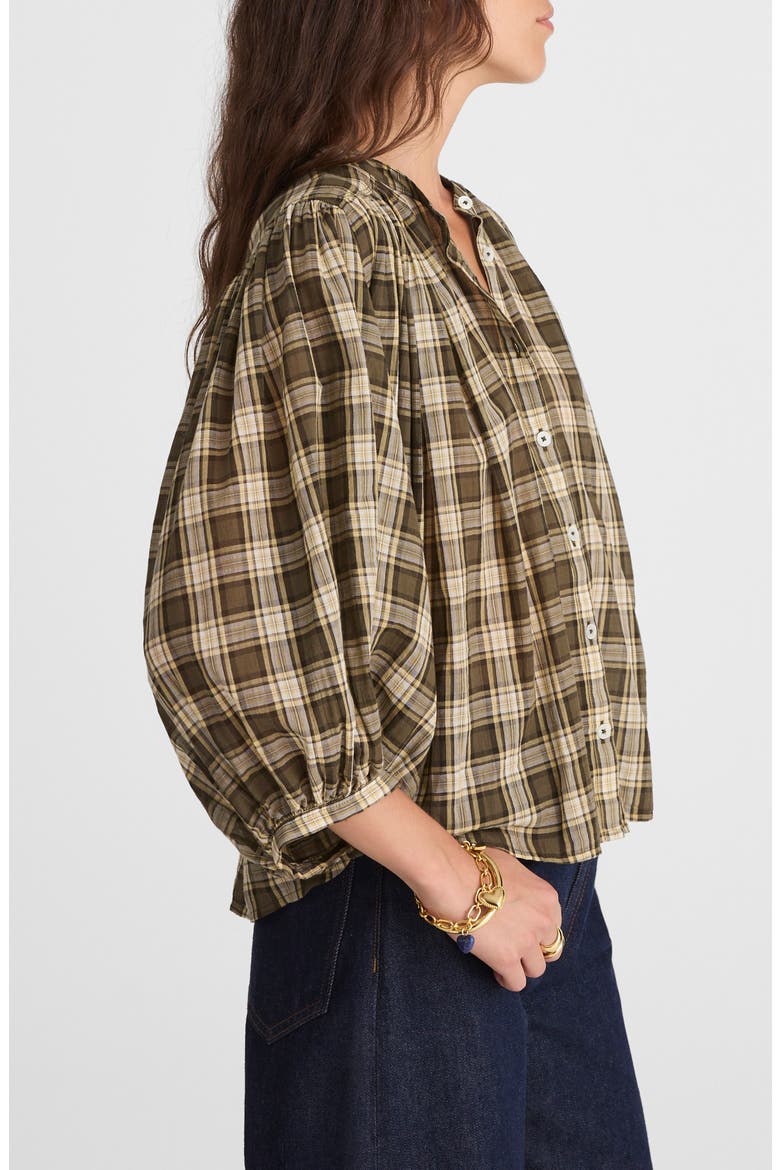 Balloon Sleeve Cotton Button-Up Top, Alternate, color, FADED IVY