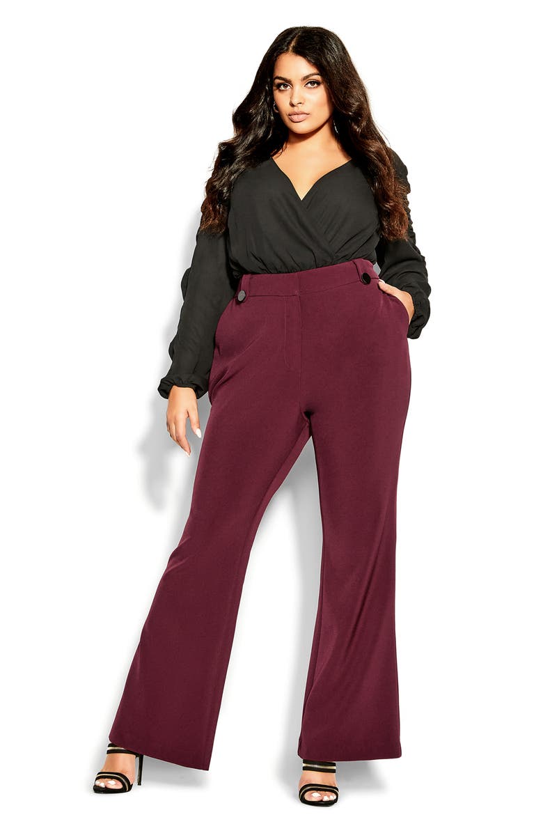 City Chic Vienna High Waist Flare Pants, Alternate, color, Red