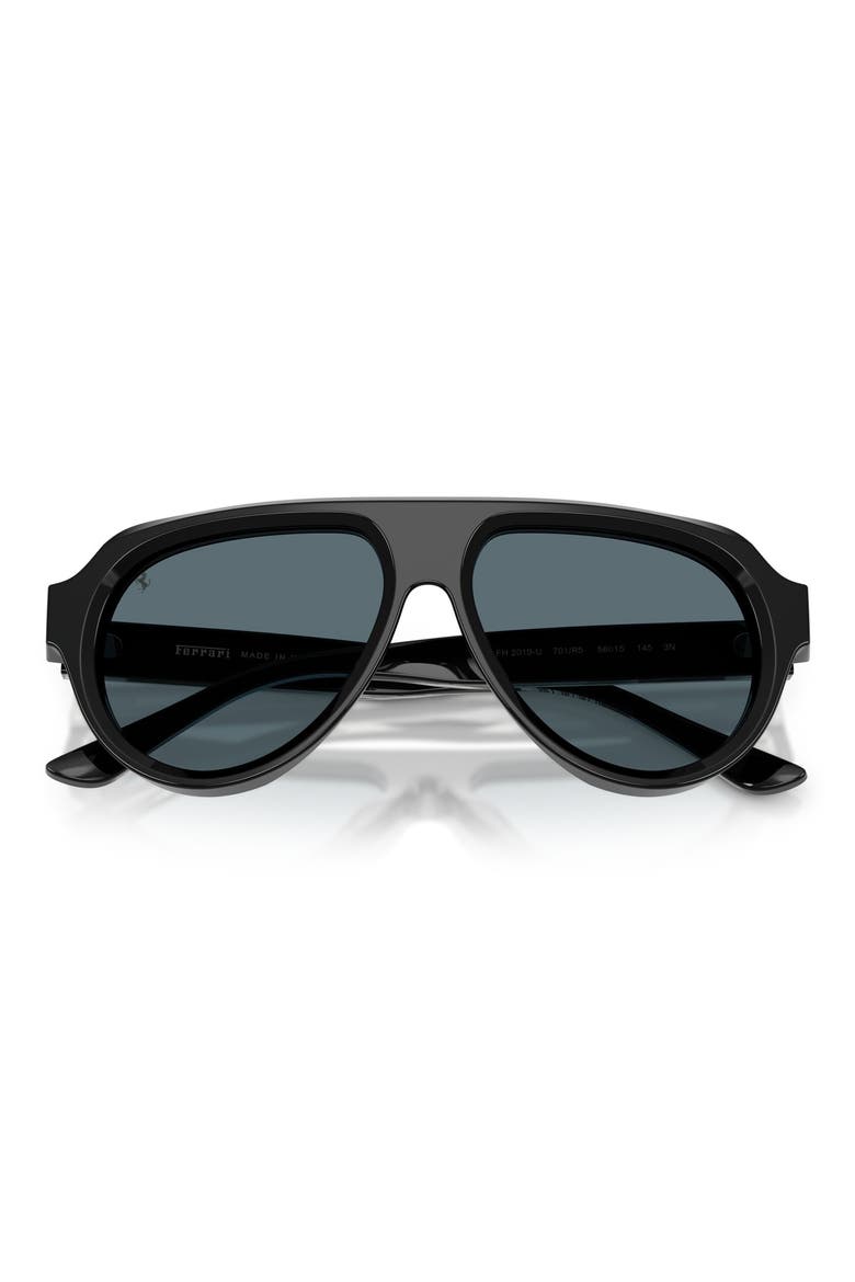 56mm Pilot Sunglasses, Alternate, color, SHINY BLACK / BLUE