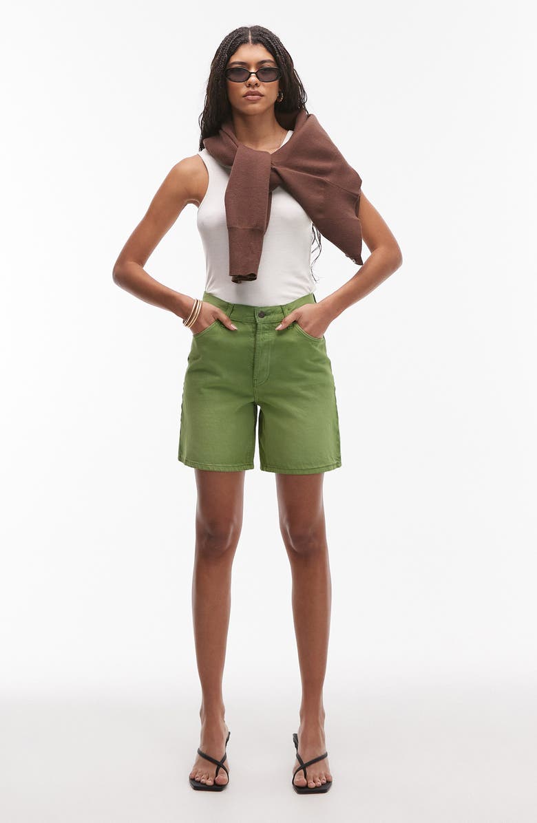 Topshop Loose Fit Denim Shorts, Main, color, Light Green
