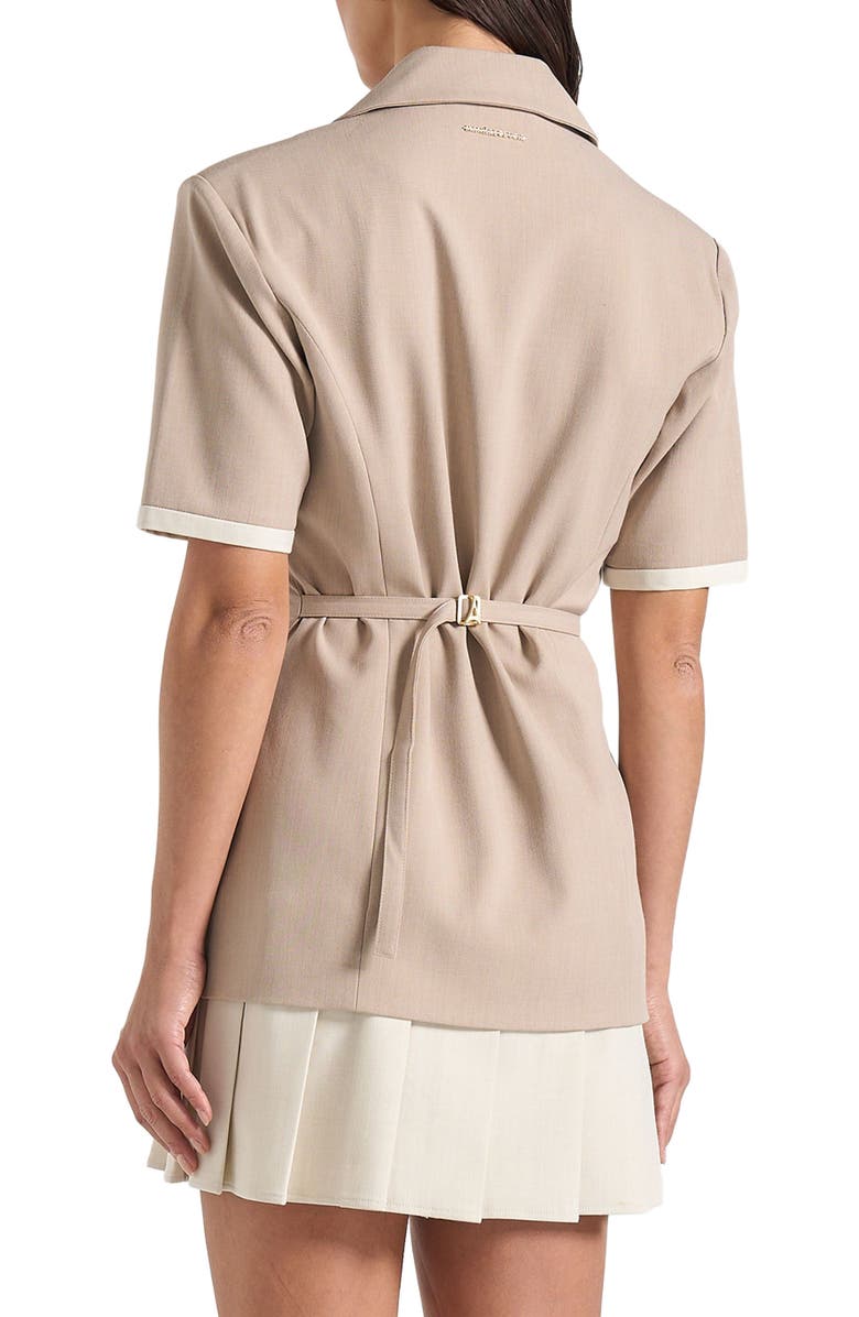 Manière De Voir Baya Tailored Cinch Waist Pleated Blazer Dress, Alternate, color, Taupe