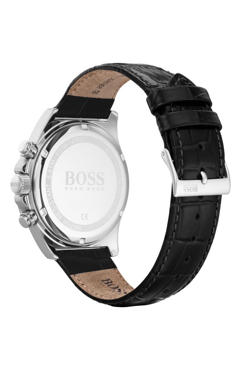 BOSS Hero Chronograph Leather Strap Watch, 43mm, Alternate, color, 