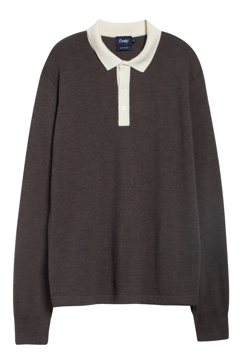 Merino Wool Knit Rugby Shirt, Main, color, BROWN 300