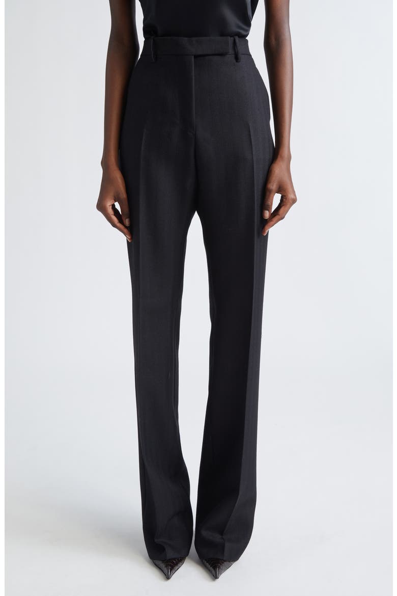 Sharp Herringbone Tailored Straight Leg Virgin Wool Trousers, Main, color, LB999 BLACK