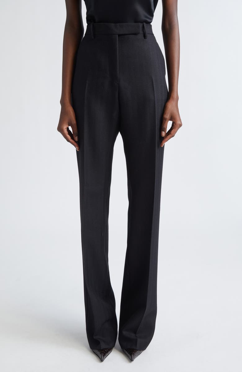 TOM FORD Sharp Herringbone Tailored Straight Leg Virgin Wool Trousers, Main, color, Lb999 Black