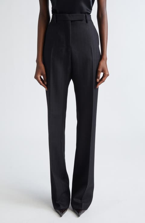 Sharp Herringbone Tailored Straight Leg Virgin Wool Trousers