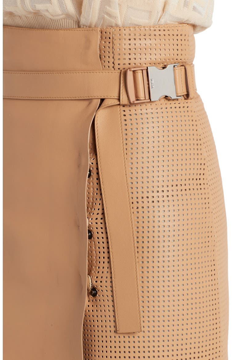 Asymmetrical Perforated Leather Wrap Skirt, Alternate, color, DURIAN