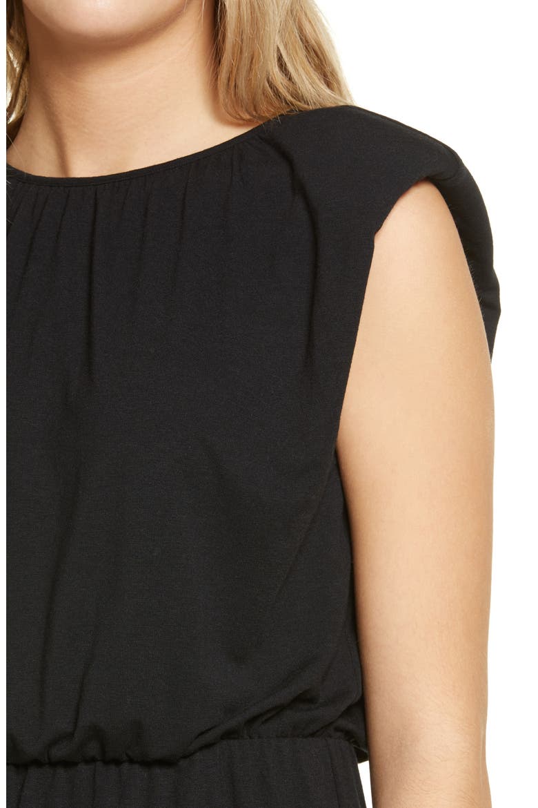 Padded Shoulder Midi Dress, Alternate, color, BLACK