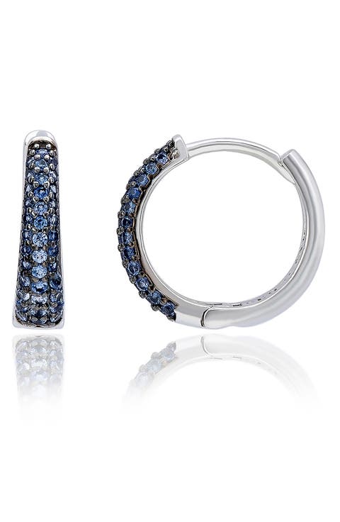 Pavé Sapphire Huggie Hoop Earrings