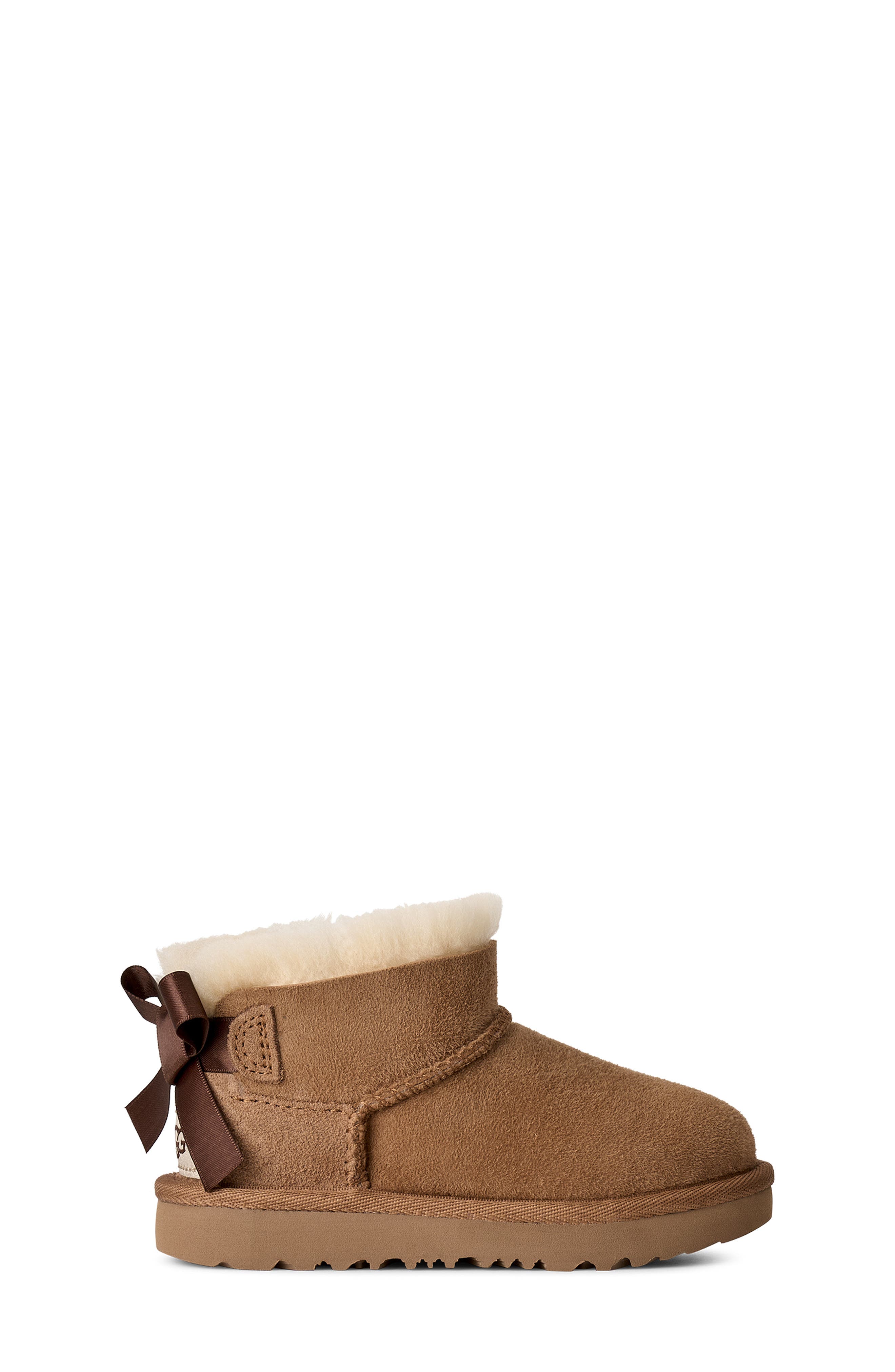 Kids' Ultra Mini Bailey Bow Genuine Shearling Boot, Alternate, color, CHESTNUT