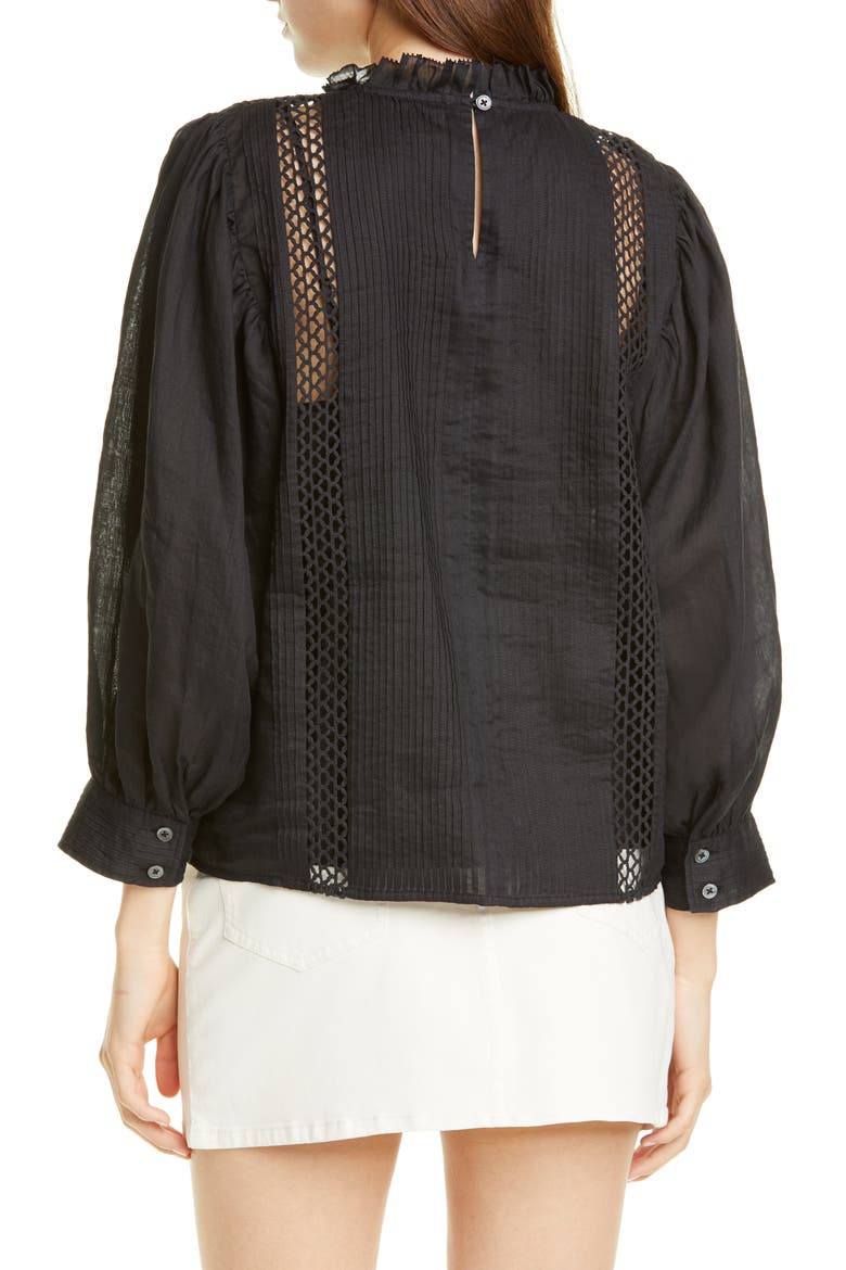 Lace Inset Ruffle Neck Top, Alternate, color, NOIR