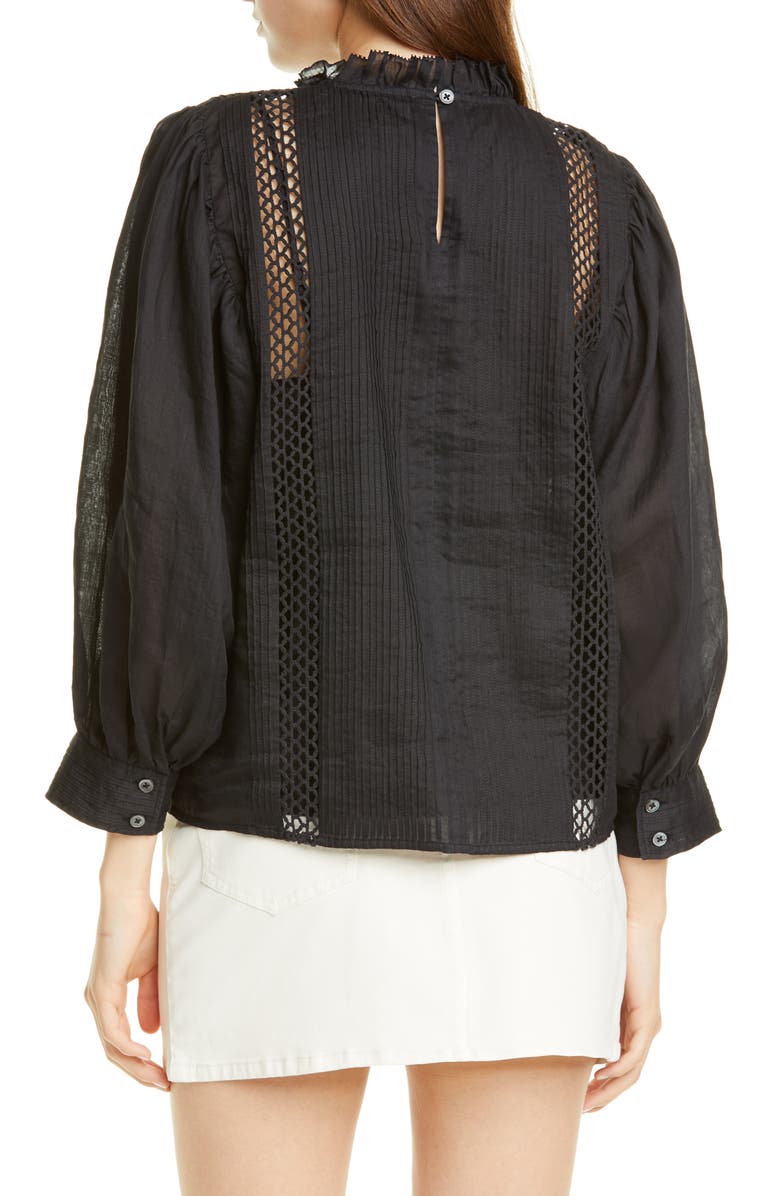 FRAME Lace Inset Ruffle Neck Top, Alternate, color, 