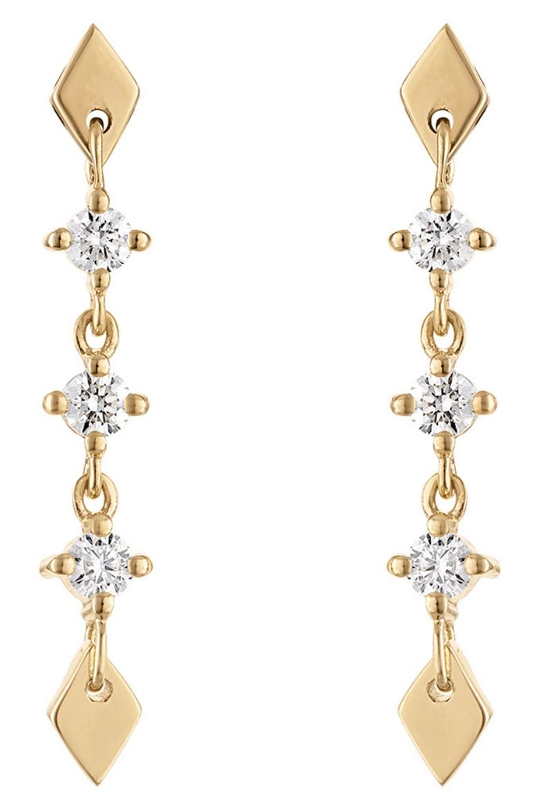 Shine 3-Stone Gold Diamond Drop Earrings, Main, color, YELLOW GOLD, DIAMOND