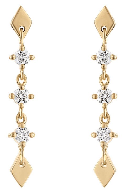 Shine 3-Stone Gold Diamond Drop Earrings