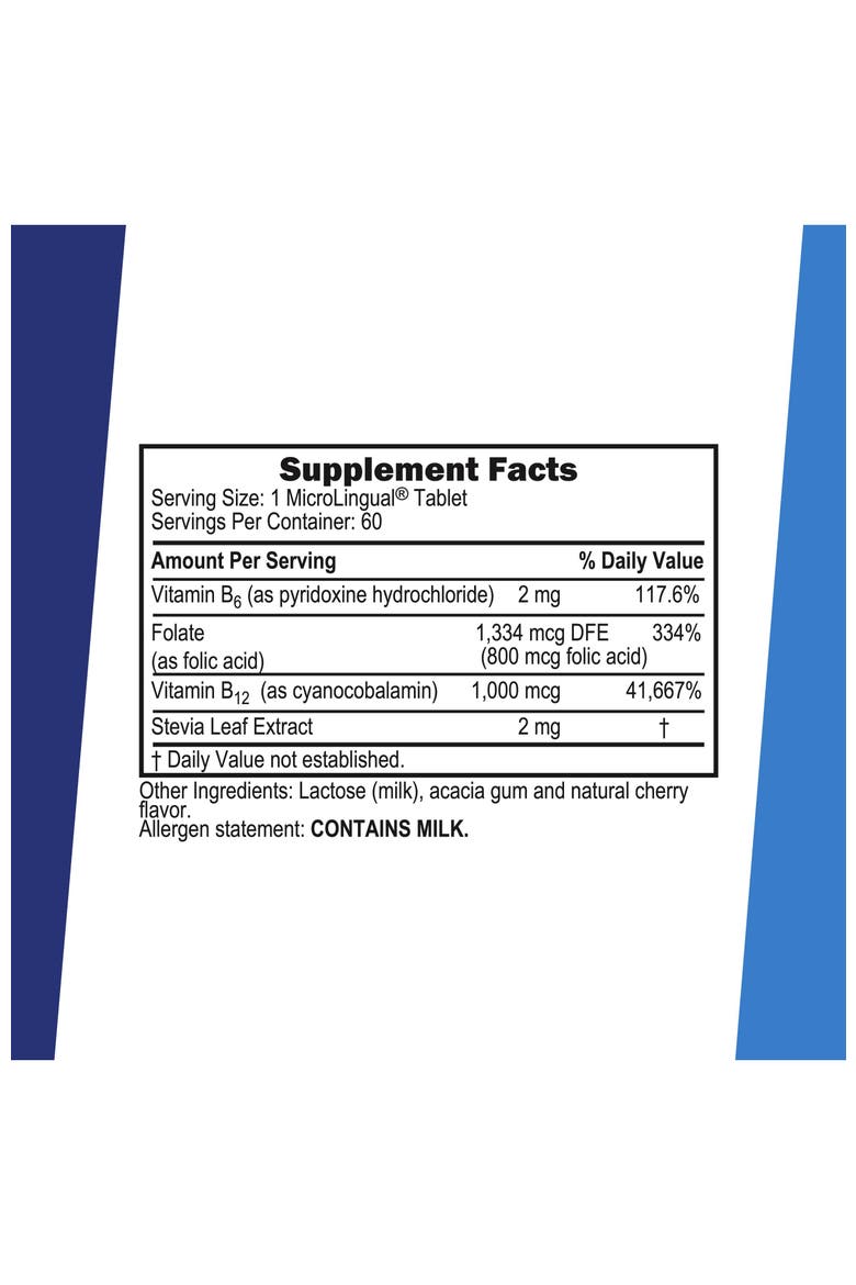 No Shot Vitamin B-12 Cyanocobalamin B-6 Folic Acid Sublingual Dissolving Tablets, Alternate, color, White