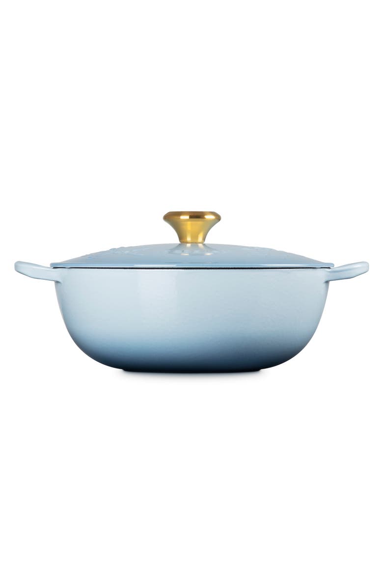 Le Creuset Holly Collection Traditional 4.5-Quart Enamel Cast Iron Dutch Oven with Lid, Alternate, color, Coastal Blue