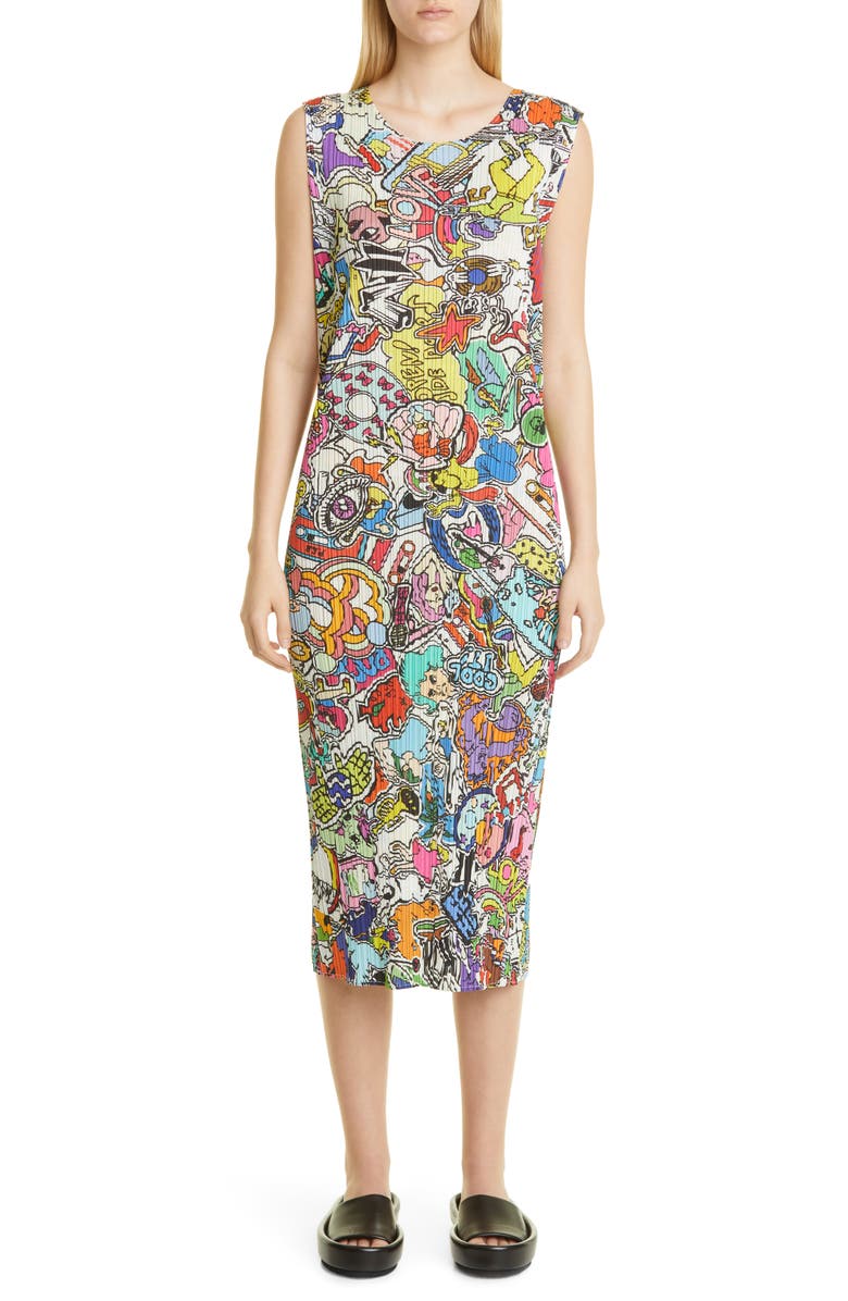Pleats Please Issey Miyake Omnibus Pleated Midi Dress, Main, color, 