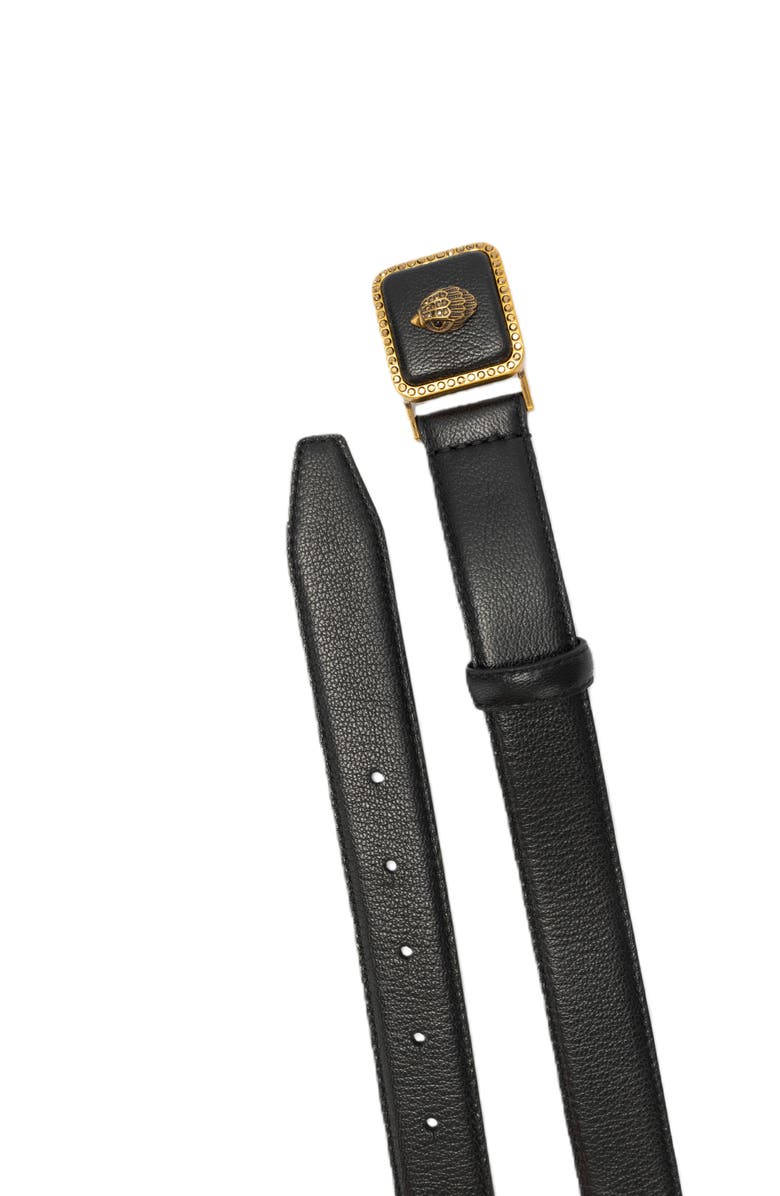 Kurt Geiger London Crystal Eagle Buckle Leather Belt, Alternate, color, Black Antique Brass