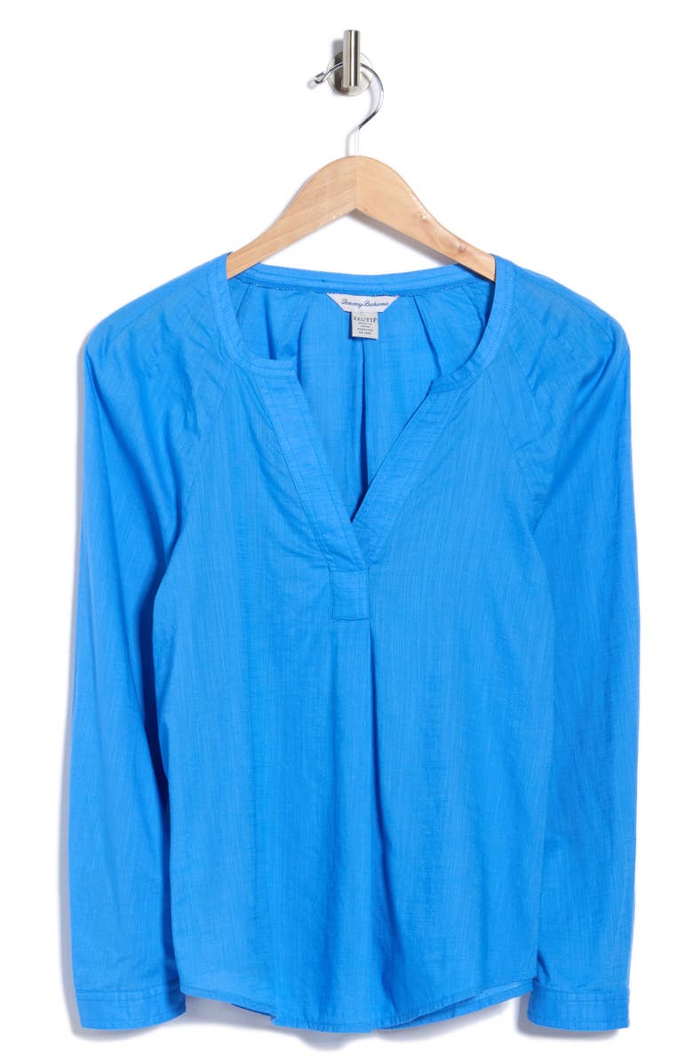 Tommy Bahama Sedona Sun Split Neck Long Sleeve Cotton Top, Main, color, Palace Blue