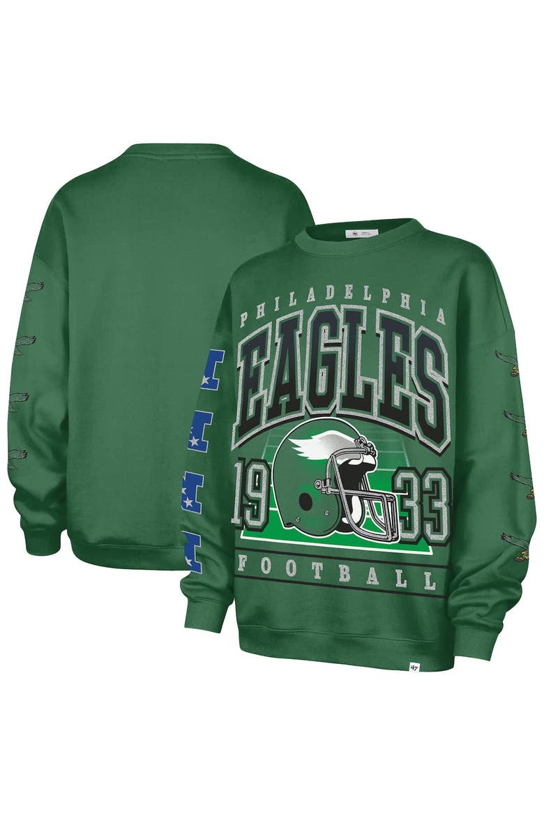 Women's '47  Kelly Green Philadelphia Eagles Go Big Oversized Pullover Sweatshirt, Alternate, color, Kelly Green