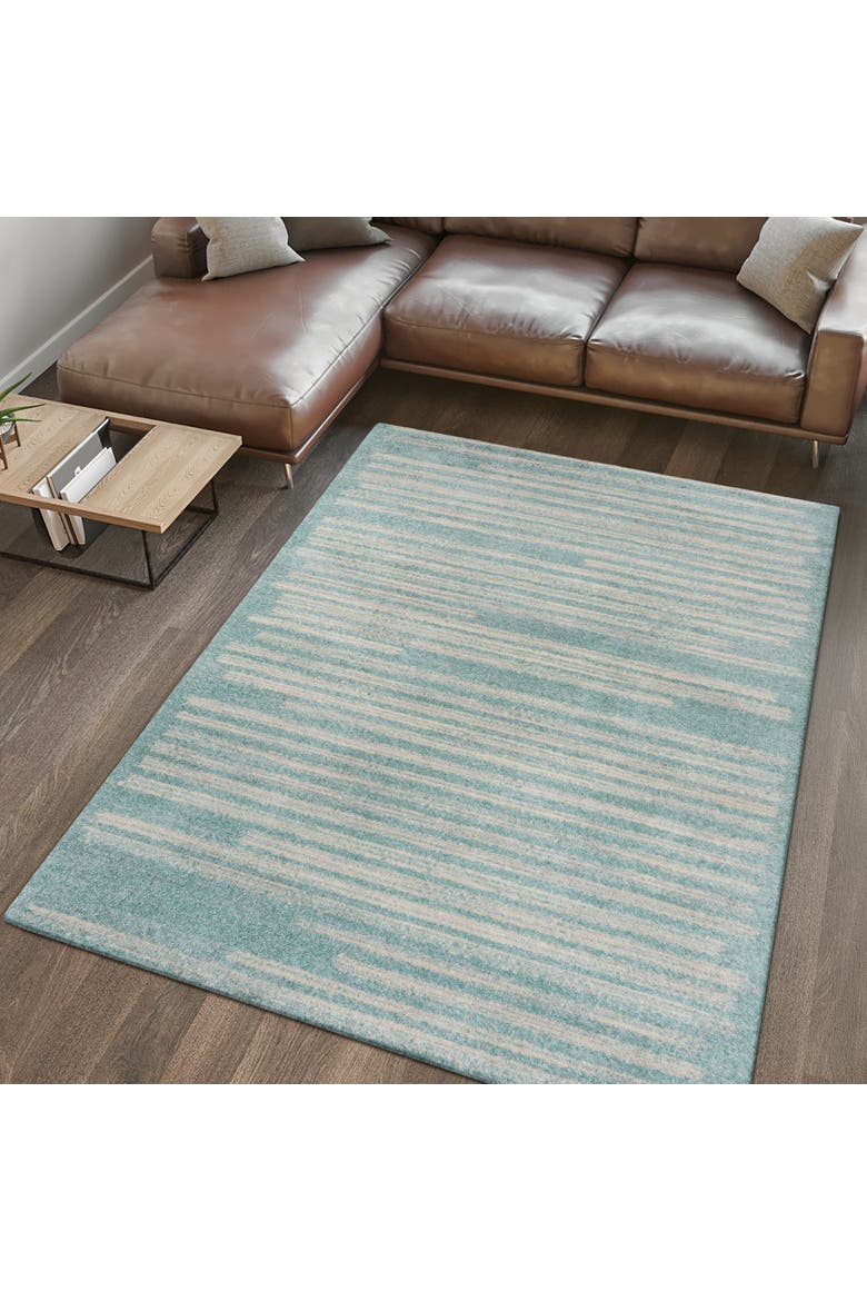 Khalil Modern Berber Stripe Area Rug, Alternate, color, Turquoise/Cream