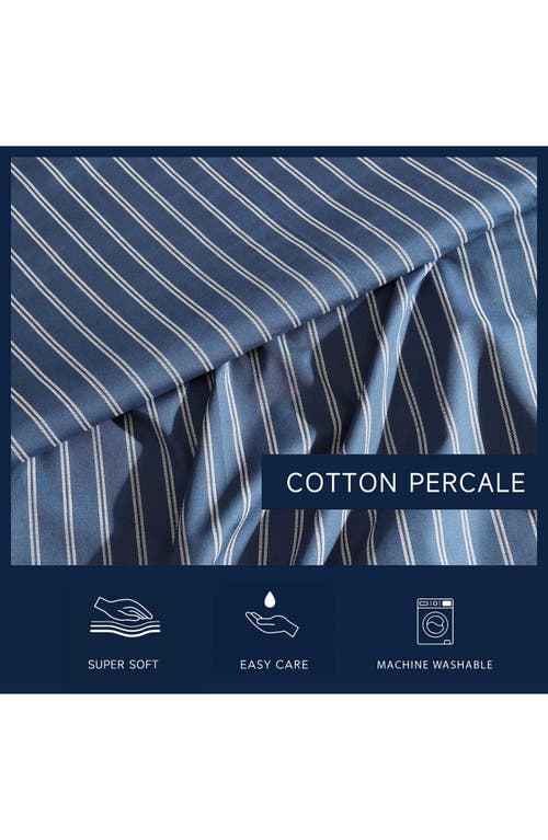 Nautica 200 Thread Count Richmond Stripe Cotton Percale Sheet Set In Captains Blue