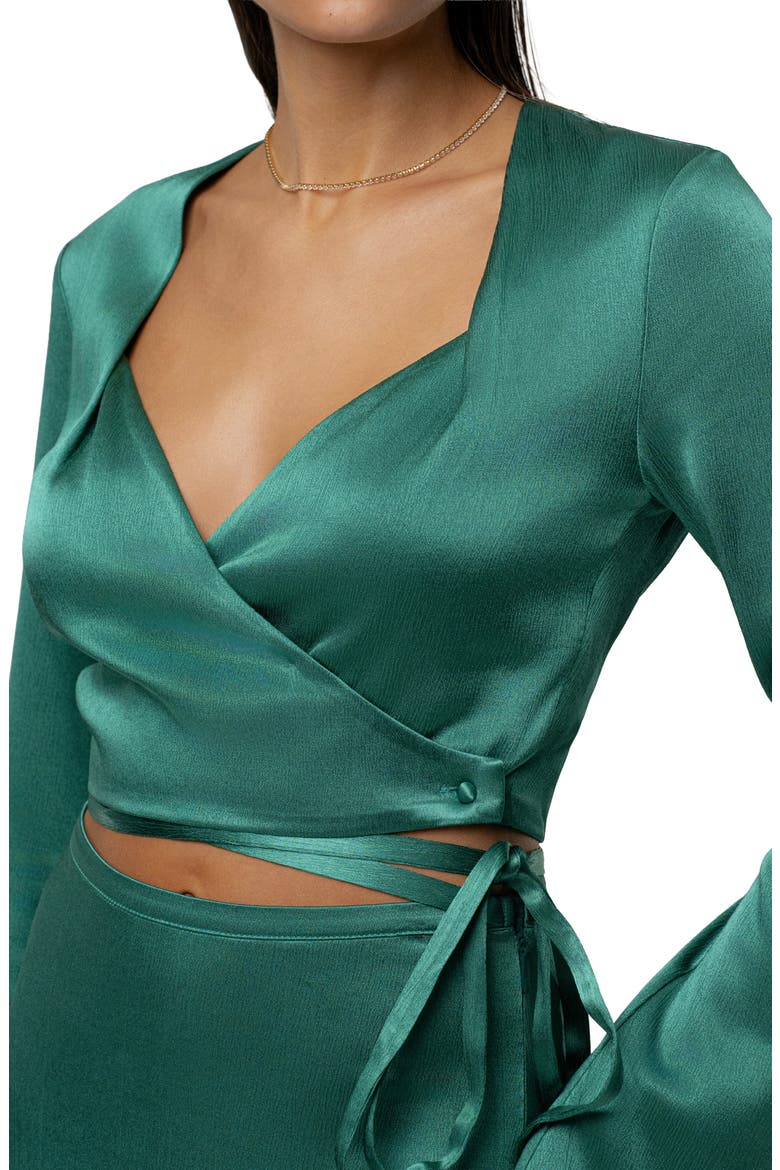 Golden Eve Satin Long Sleeve Top & Maxi Skirt Set, Alternate, color, GREEN