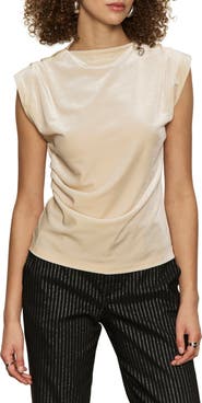 Sanctuary Pleated Sleeve Side Ruched Velvet Top