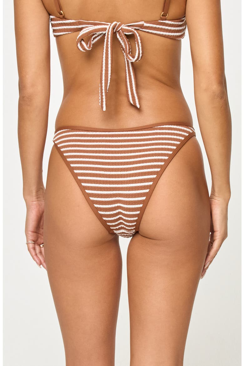 Suzi Textured Stripe Bikini Bottoms, Alternate, color, BROWN SUGAR