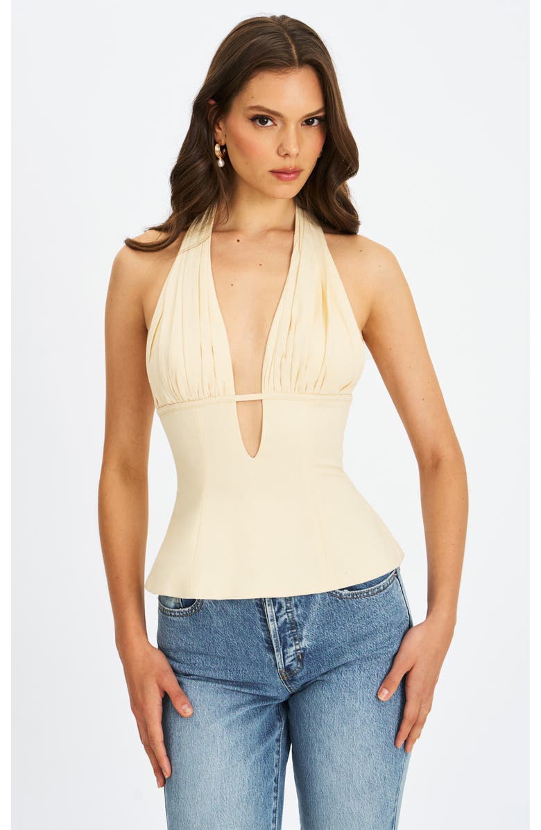 Miss Circle Quinzella Smock Back Halter Neck Linen Top, Main, color, Off White