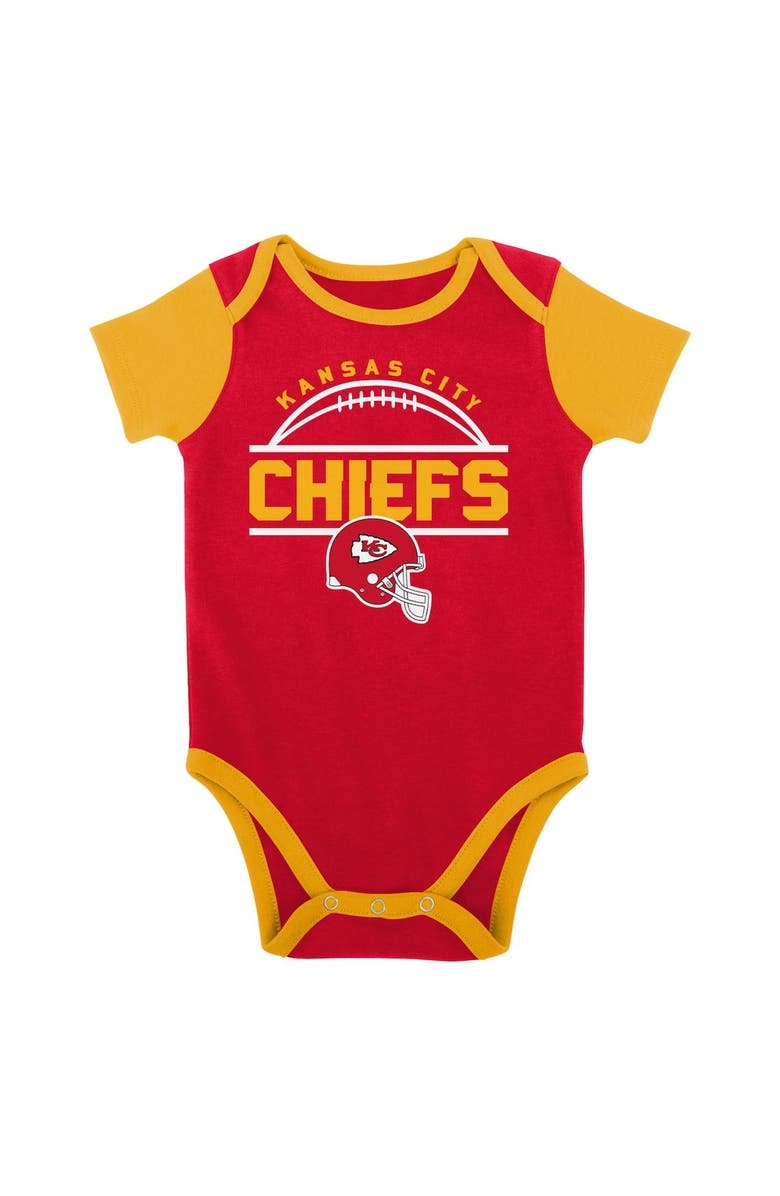 Outerstuff Newborn & Infant Red/Gold Kansas City Chiefs Home Field Advantage Three-Piece Bodysuit, Bib & Booties Set, Alternate, color, 