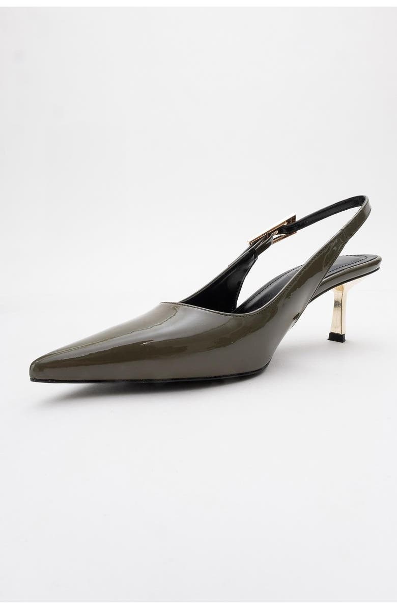 Prologue Shoes Arty Pointed Toe Slingback Pump, Alternate, color, Khaki Patent