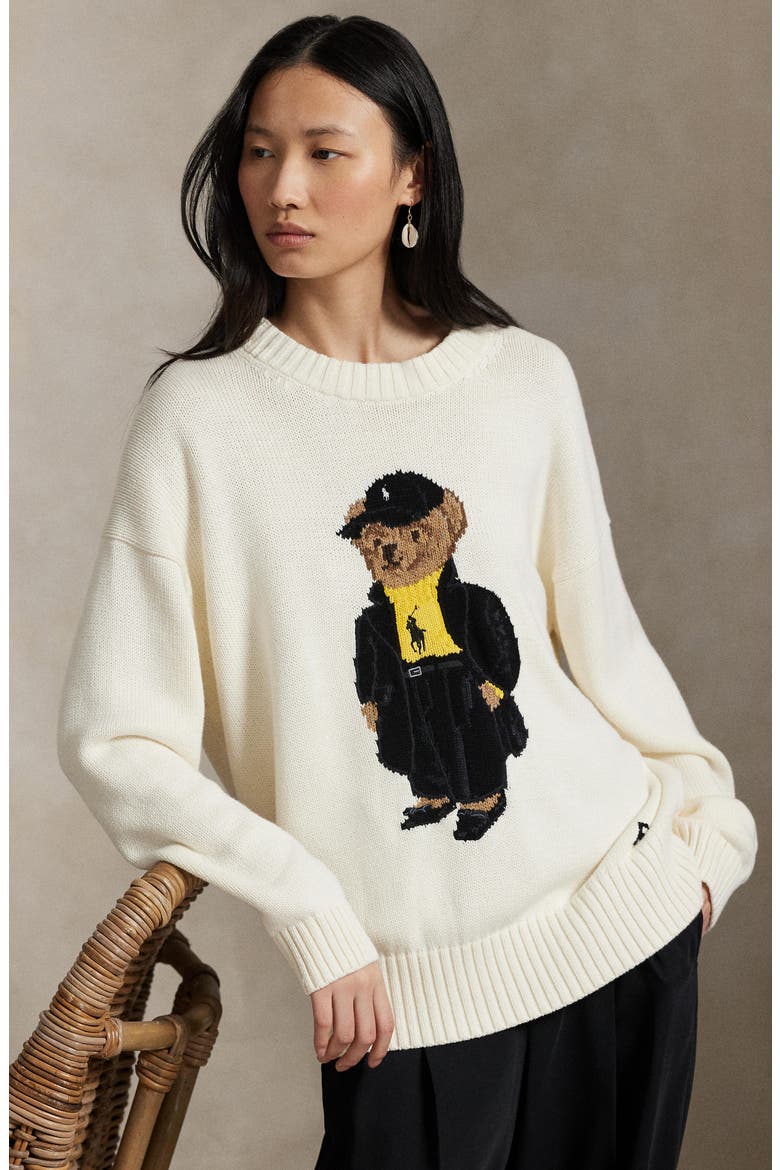 Polo Bear Cotton Crewneck Sweater, Alternate, color, CLUBHOUSE CREAM MULTI