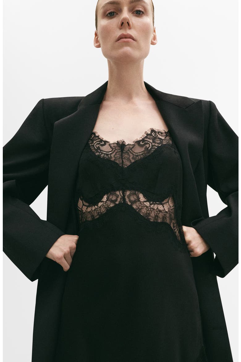 Lace Asymmetric Camisole Dress, Alternate, color, BLACK